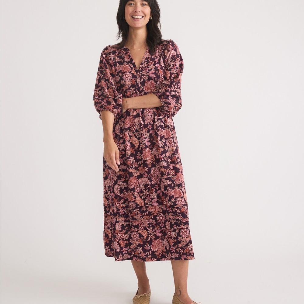 marine layer Lola burgundy floral midi dress medium - Picture 2 of 11